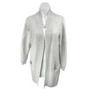 Selected Women's Gray Long Sleeve Rib Knit Open Front Cardigan Sweater Top Sz L